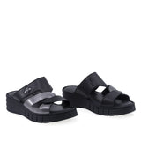 Papuci dama Anna Viotti D60-453 negri din piele naturala box, vedere din fata