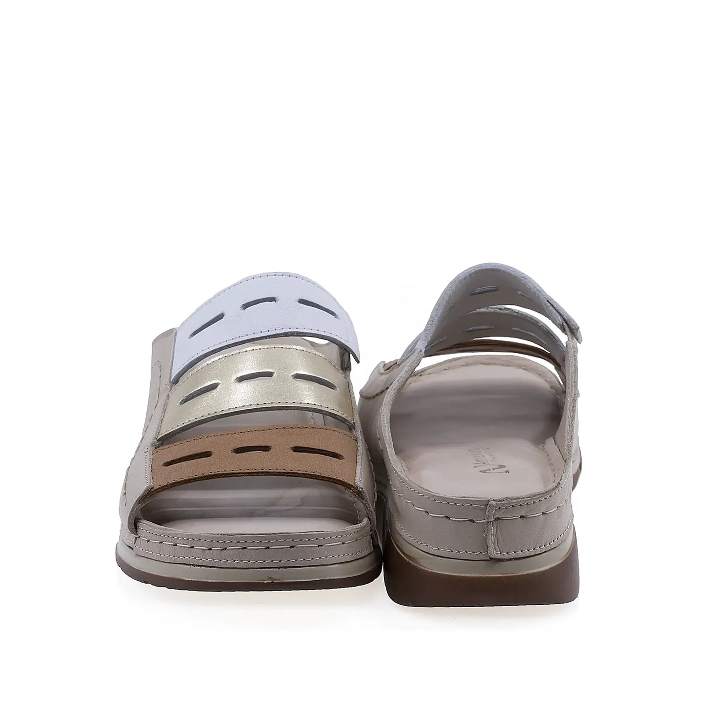 Papuci dama casual Anna Viotti D60-M20 bej con alb, platforma usoara si stabila pentru confort zilnic