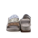 Papuci dama casual Anna Viotti D60-M20 bej con alb, platforma usoara si stabila pentru confort zilnic