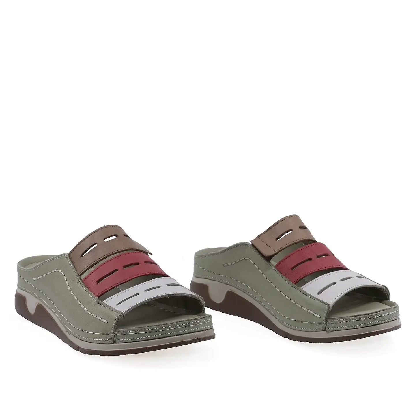 Papuci dama Anna Viotti D60-M20 verzi din piele naturala, cu brant fusbet si design casual confort