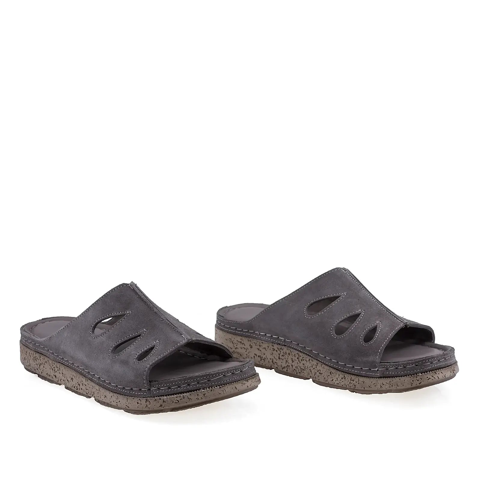 Papuci dama Anna Viotti D60-M206 gri din piele naturala intoarsa, cu brant fusbet si design casual confortabil