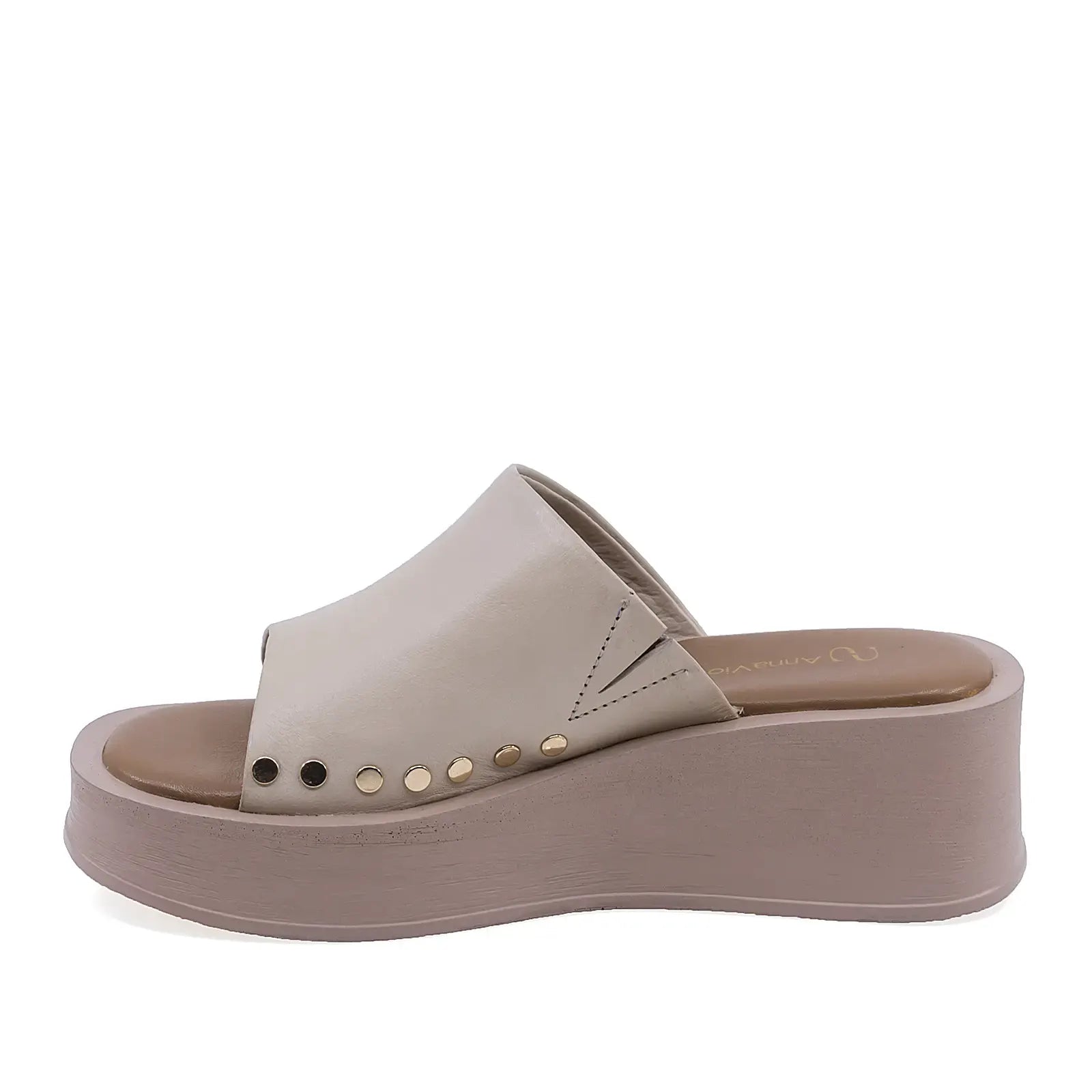 Papuci dama Anna Viotti D202-82160 piele naturala ivory vedere lateral stanga cu platforma confortabila
