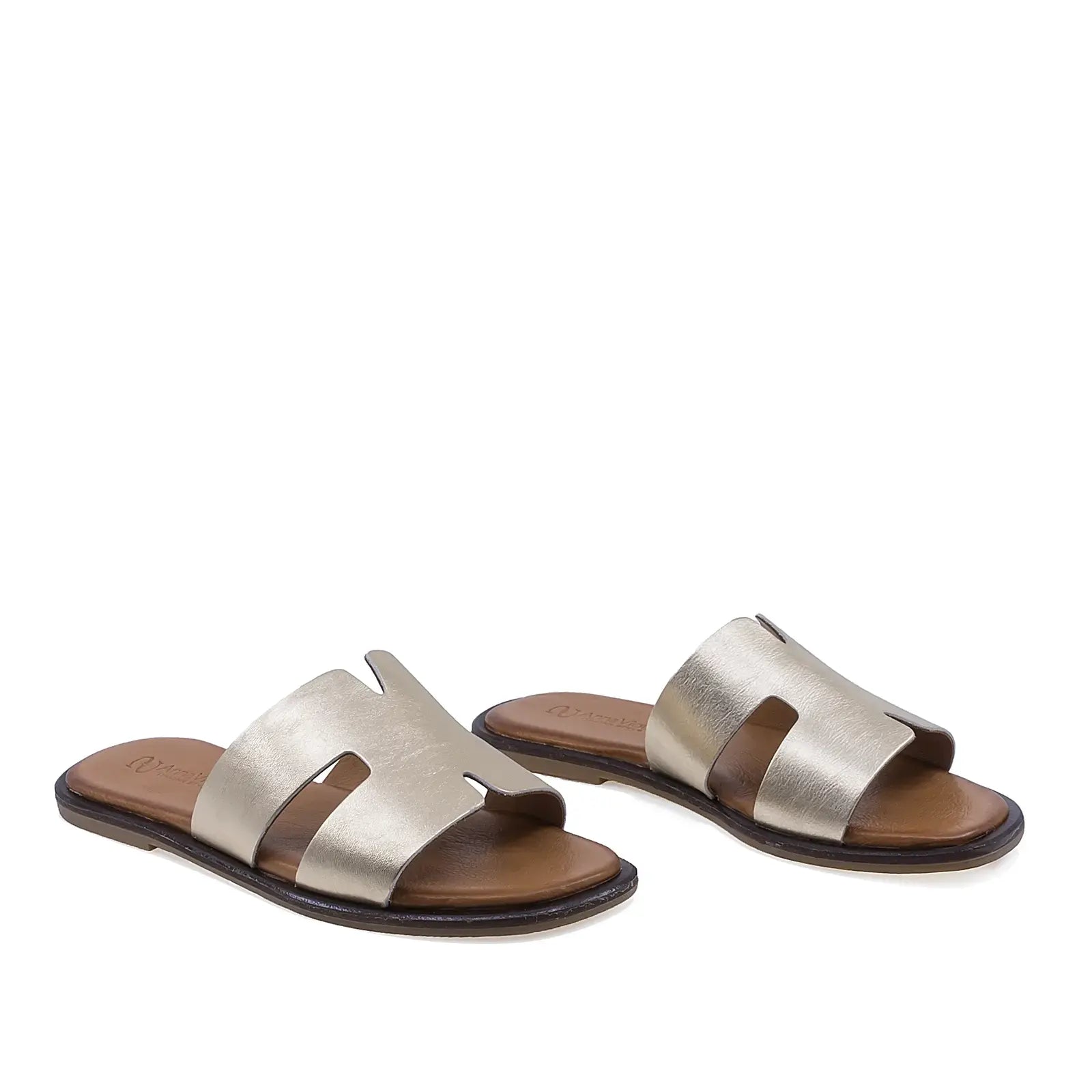 Papuci dama casual Anna Viotti D58-2317 piele naturala aurii vedere din fata stil elegant