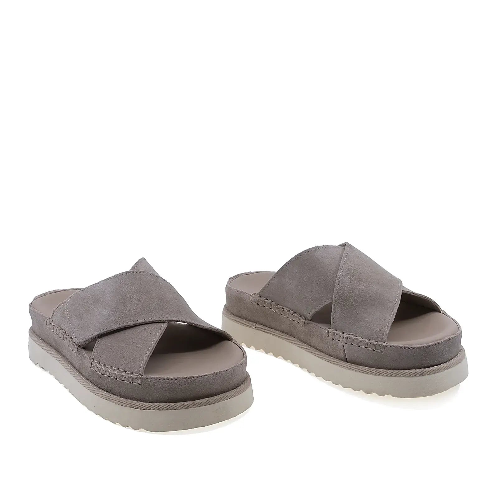 Papuci dama casual Anna Viotti D113-OWS002-9 piele intoarsa bej vedere din fata cu platforma moderna