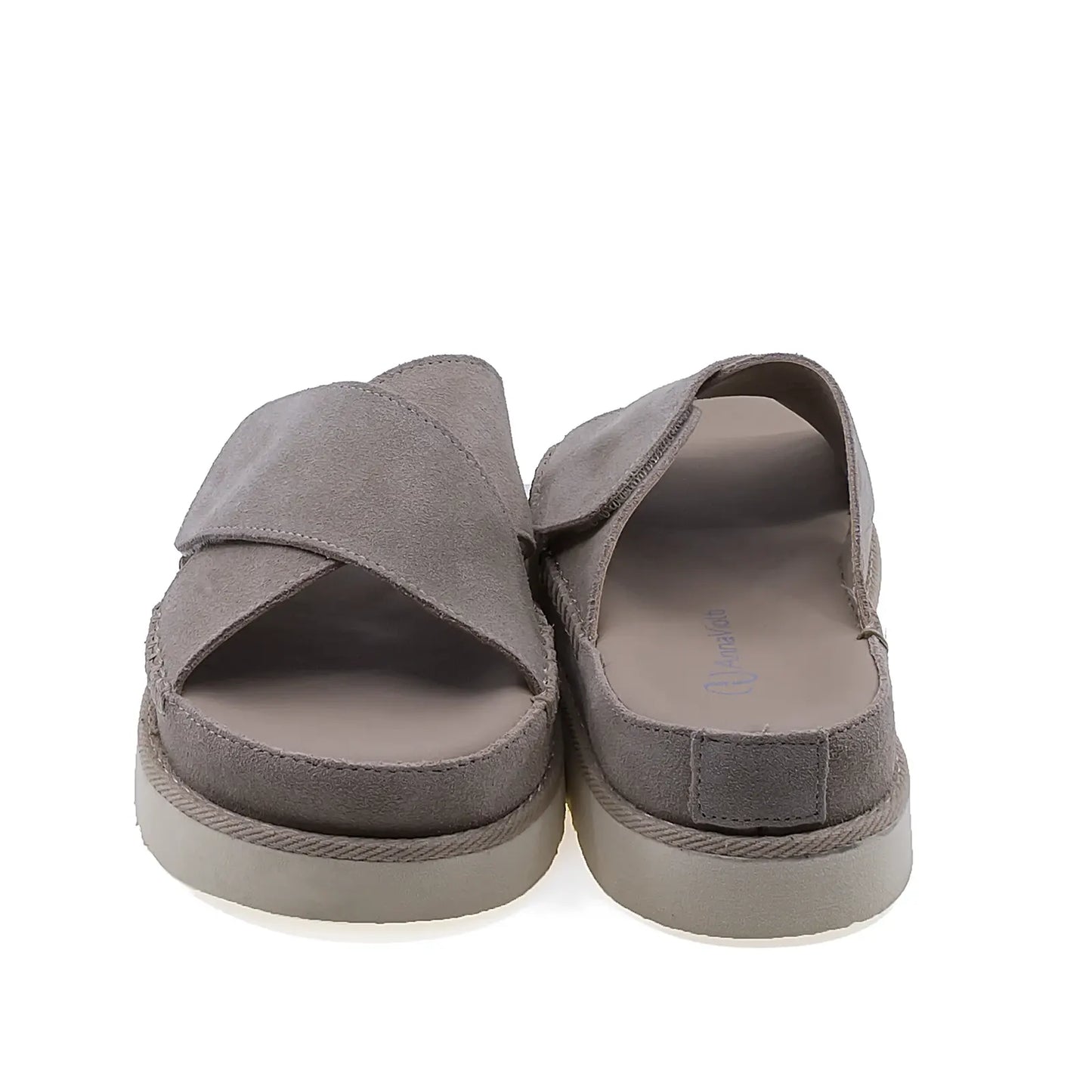 Papuci dama casual Anna Viotti D113-OWS002-9 vedere spate piele intoarsa bej cu platforma moderna