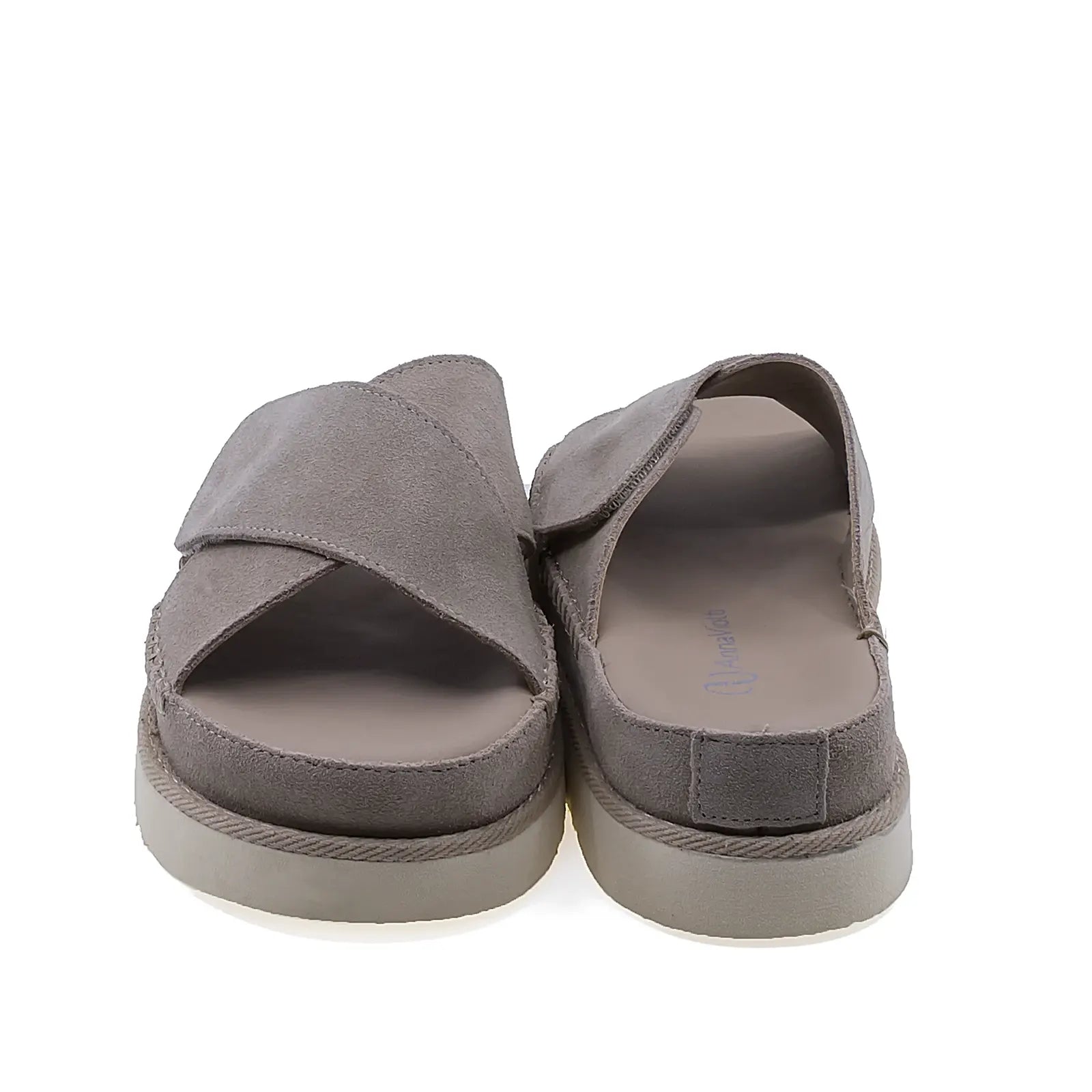 Papuci dama casual Anna Viotti D113-OWS002-9 vedere spate piele intoarsa bej cu platforma moderna