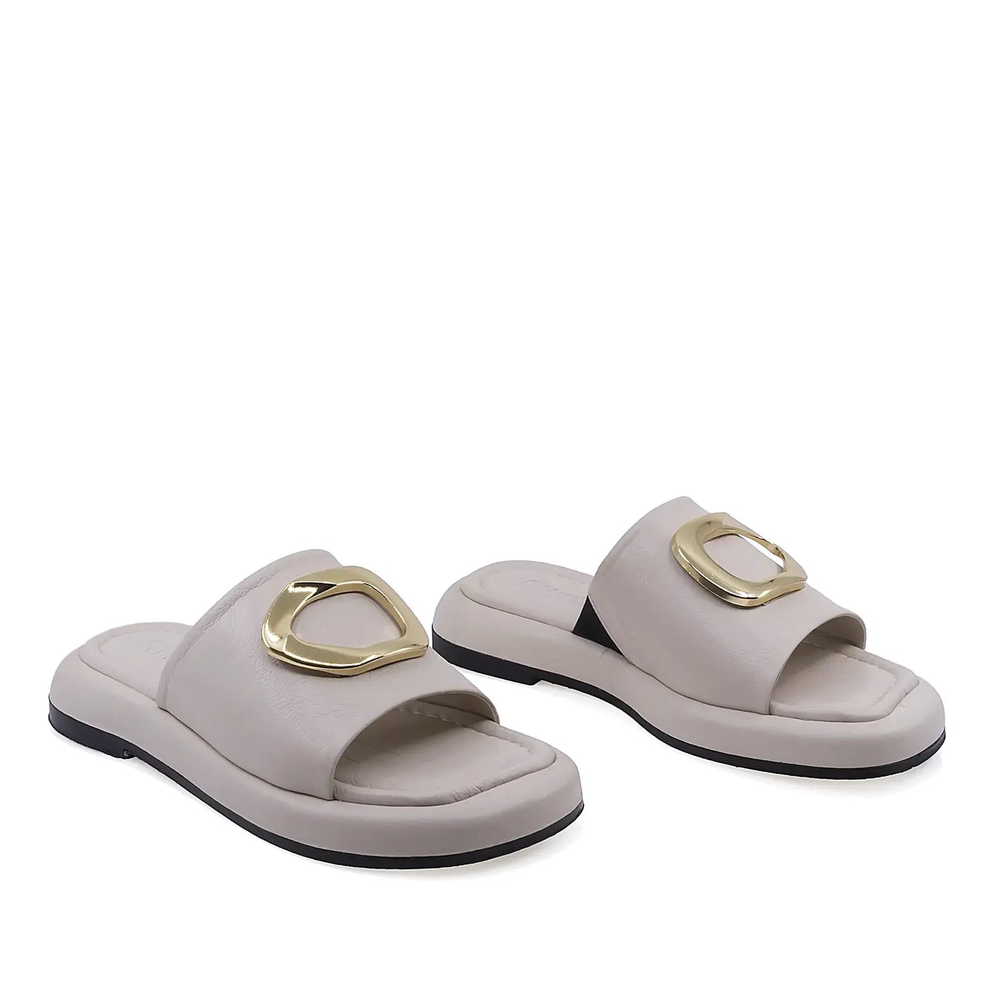 Papuci dama casual Anna Viotti D19-135 piele naturala bej vedere din fata stil elegant si confortabil