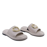 Papuci dama casual Anna Viotti D19-135 piele naturala bej vedere din fata stil elegant si confortabil
