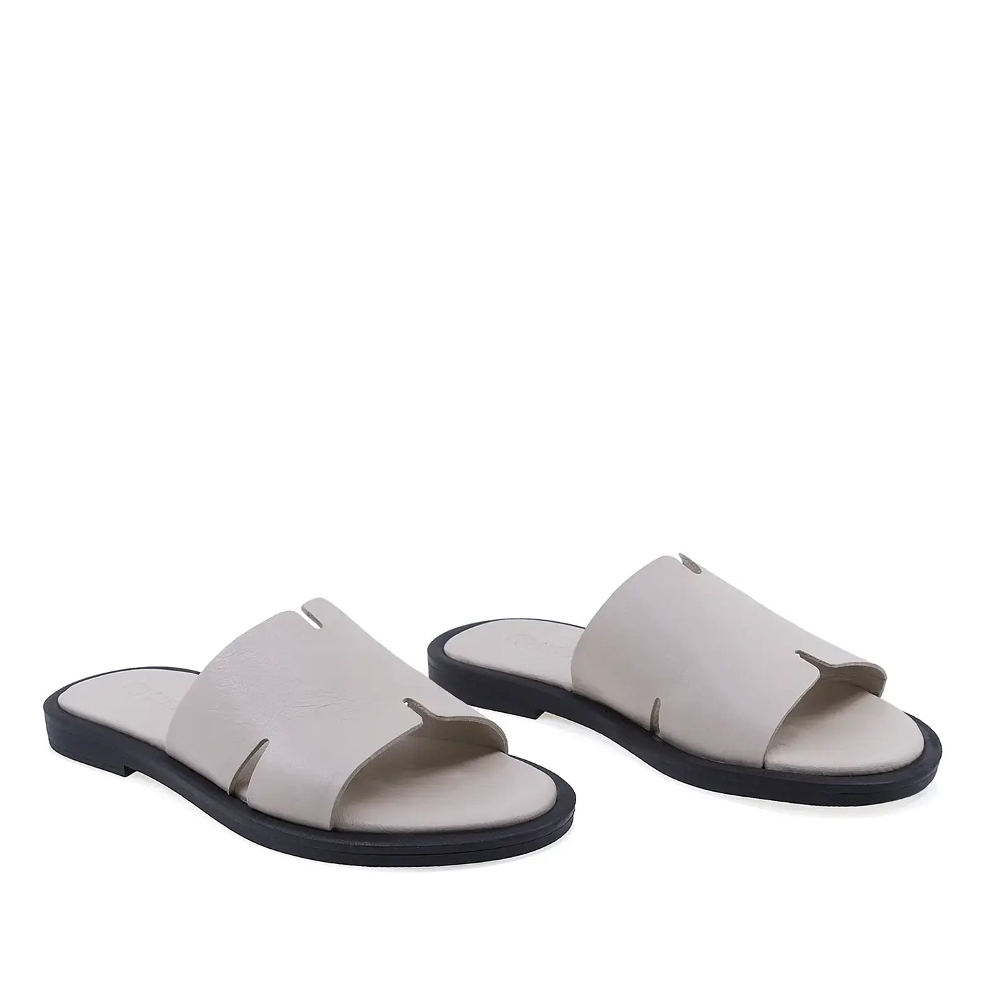 Papuci dama casual Anna Viotti D19-359 piele naturala bej vedere din fata design elegant