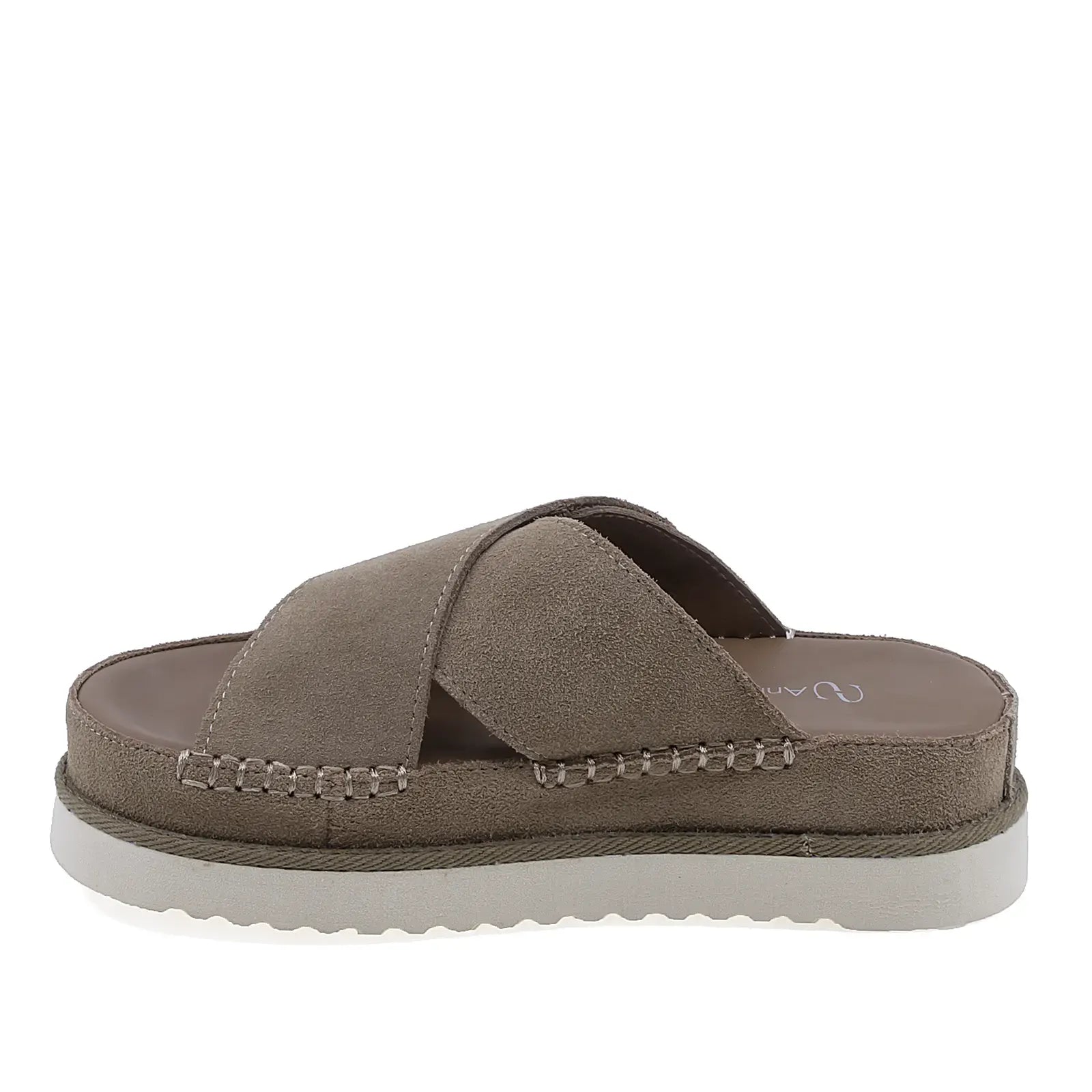 Papuci dama casual Anna Viotti din piele intoarsa cafe vedere lateral stanga design modern si feminin