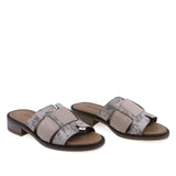 Papuci dama casual Anna Viotti D57-26306 piele naturala crem cu flori vedere din fata stil feminin si confortabil