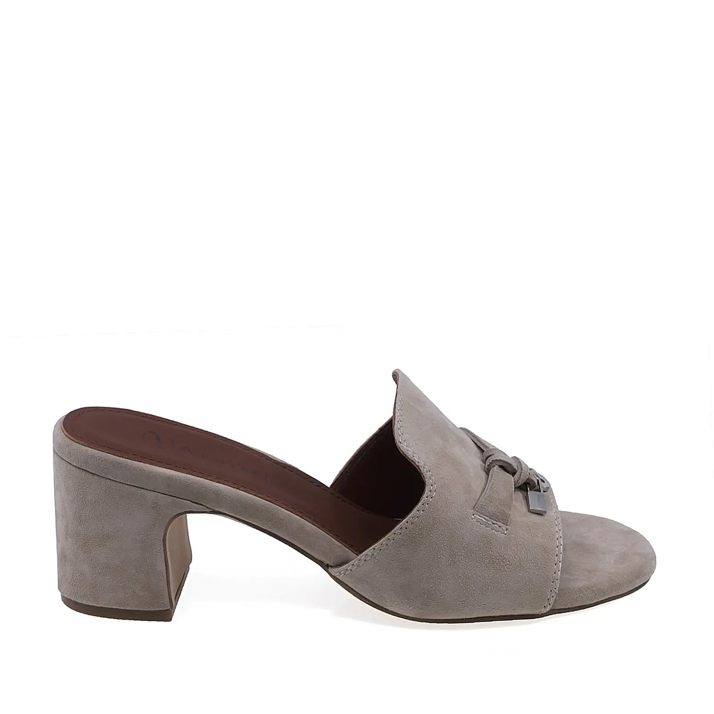Papuci dama casual eleganti Anna Viotti D105-N6295 din piele intoarsa bej vedere lateral dreapta cu toc comod