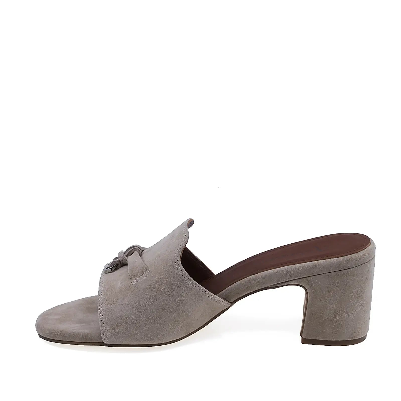 Papuci dama casual eleganti piele intoarsa Anna Viotti D105-N6295 bej vedere lateral stanga stil feminin