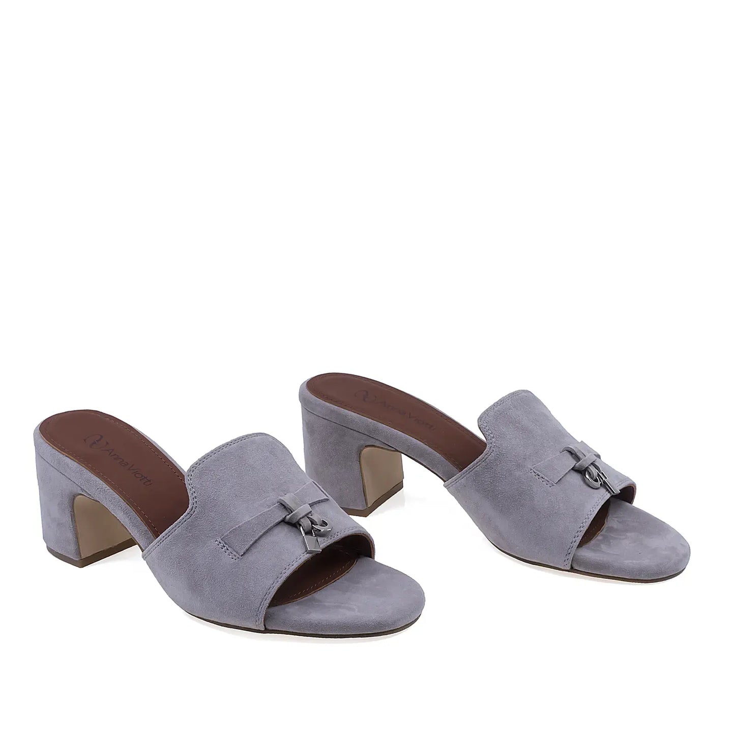 Papuci dama casual Anna Viotti D105-N6295L gri vedere din fata design modern cu toc gros