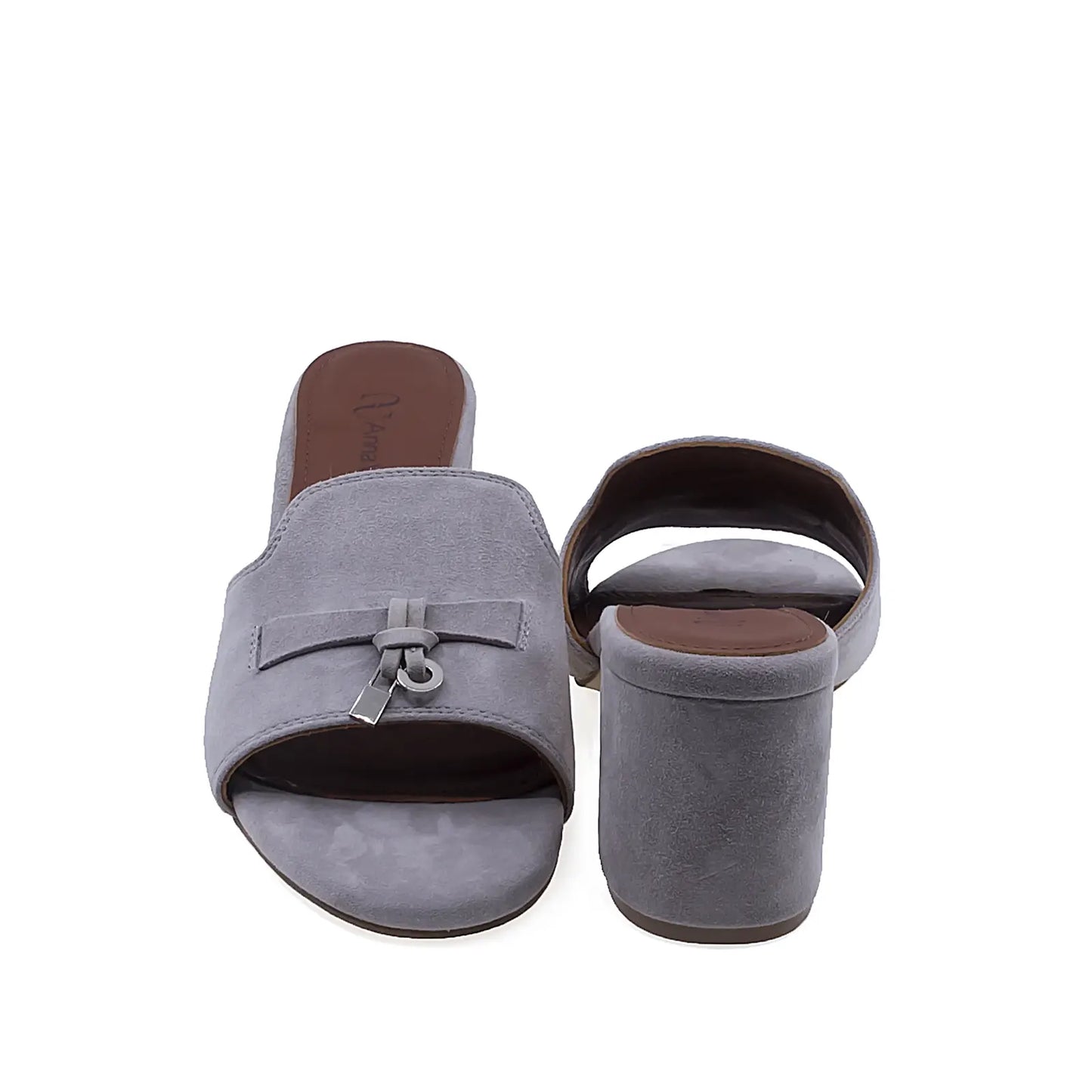 Papuci dama casual Anna Viotti D105-N6295L vedere din spate piele intoarsa gri design modern
