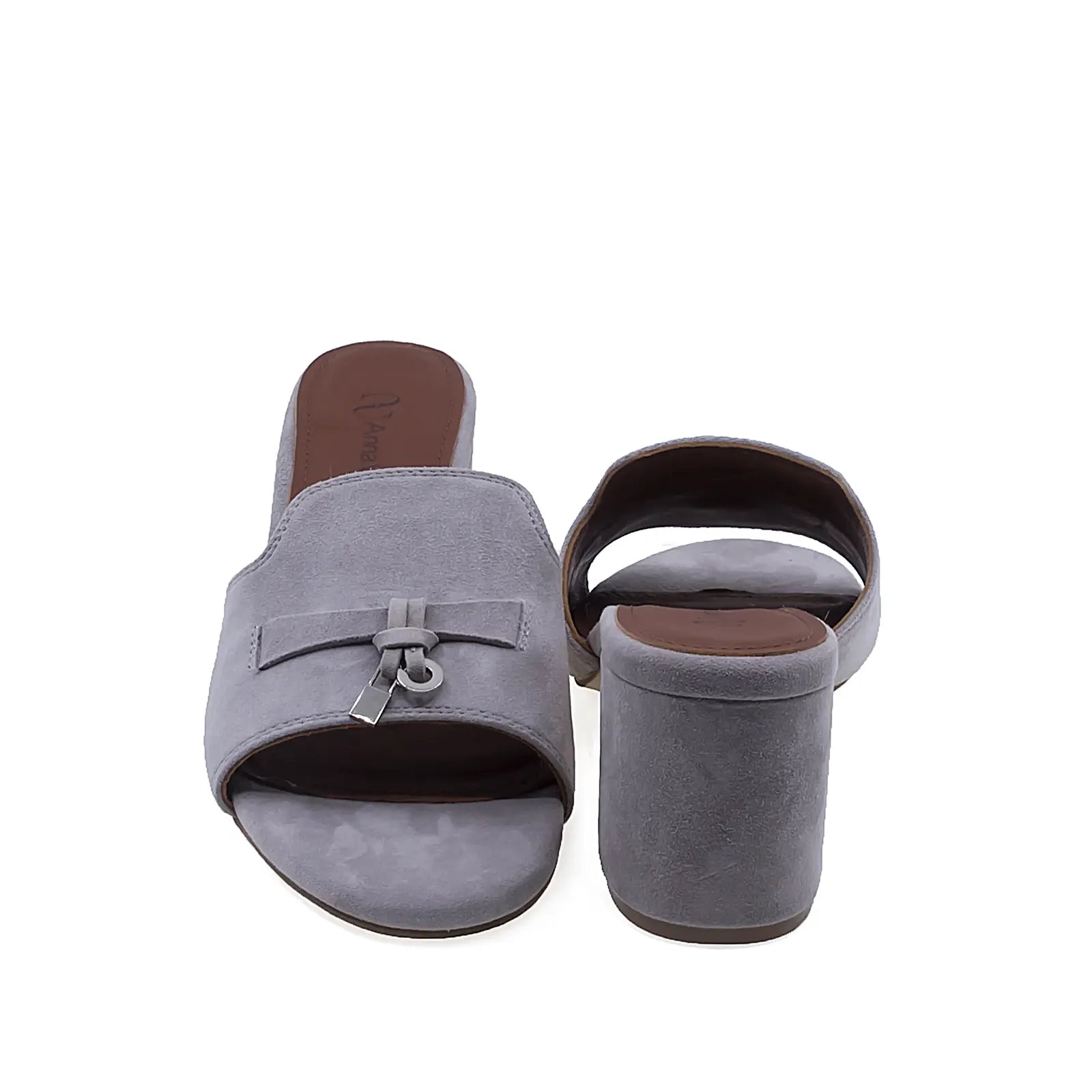 Papuci dama casual Anna Viotti D105-N6295L vedere din spate piele intoarsa gri design modern