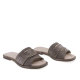 Papuci dama casual Anna Viotti D75-29622 gri vedere din fata piele intoarsa naturala