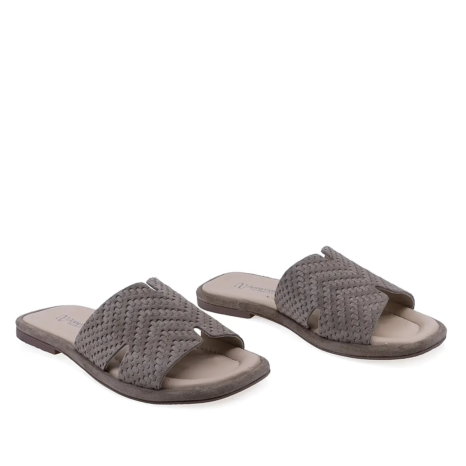 Papuci dama casual Anna Viotti D75-29645 piele intoarsa gri vedere din fata design elegant