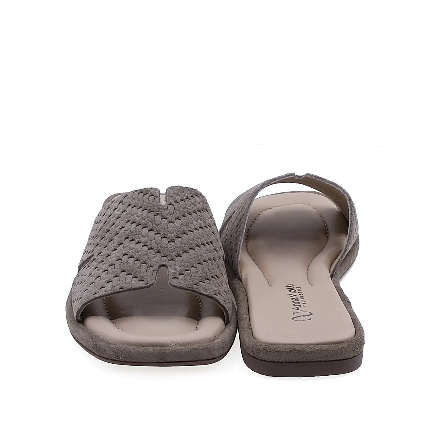 Papuci dama casual Anna Viotti D75-29645 vedere spate piele intoarsa gri design modern