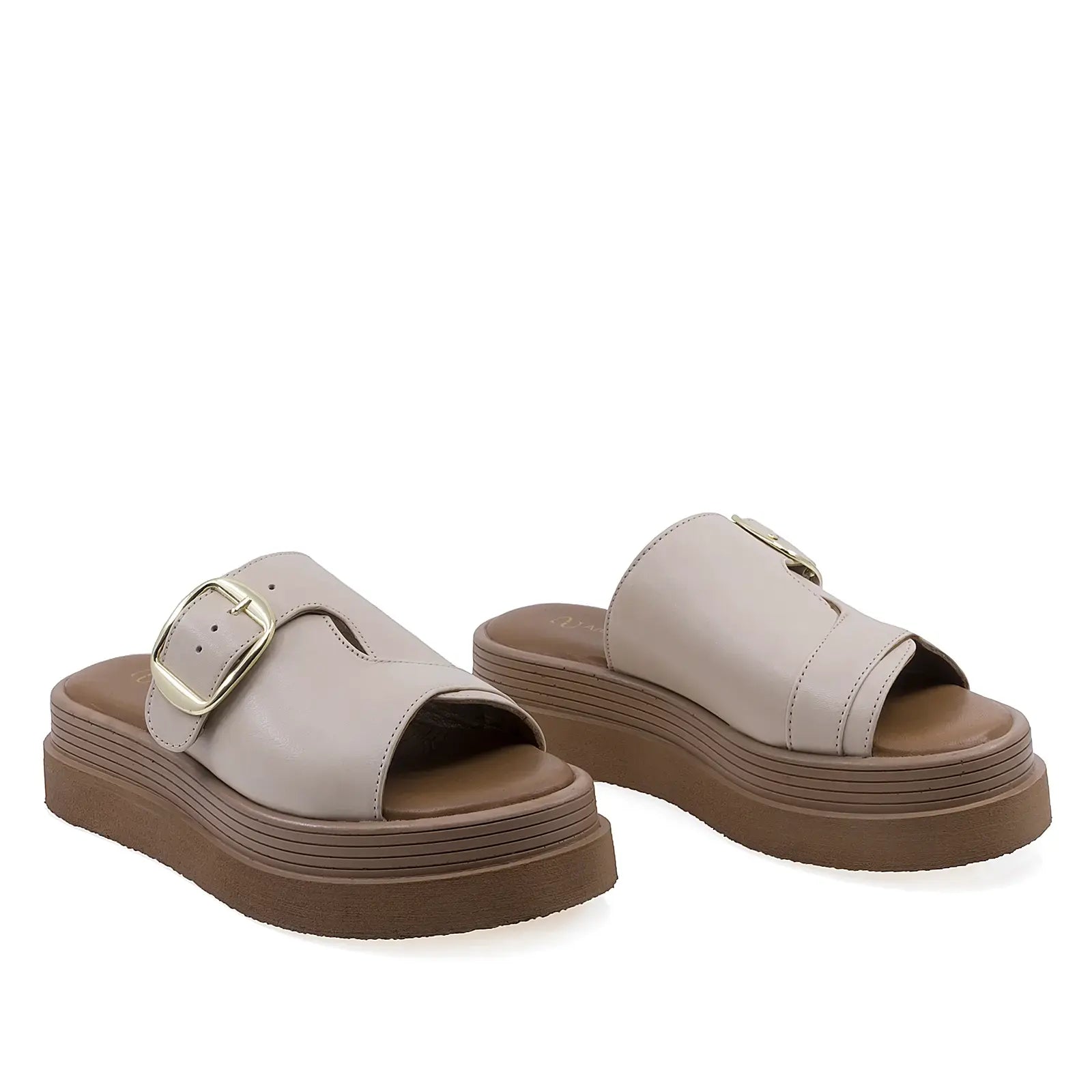 Papuci dama casual Anna Viotti D202-82369 piele naturala ivory vedere din fata stil elegant si confortabil