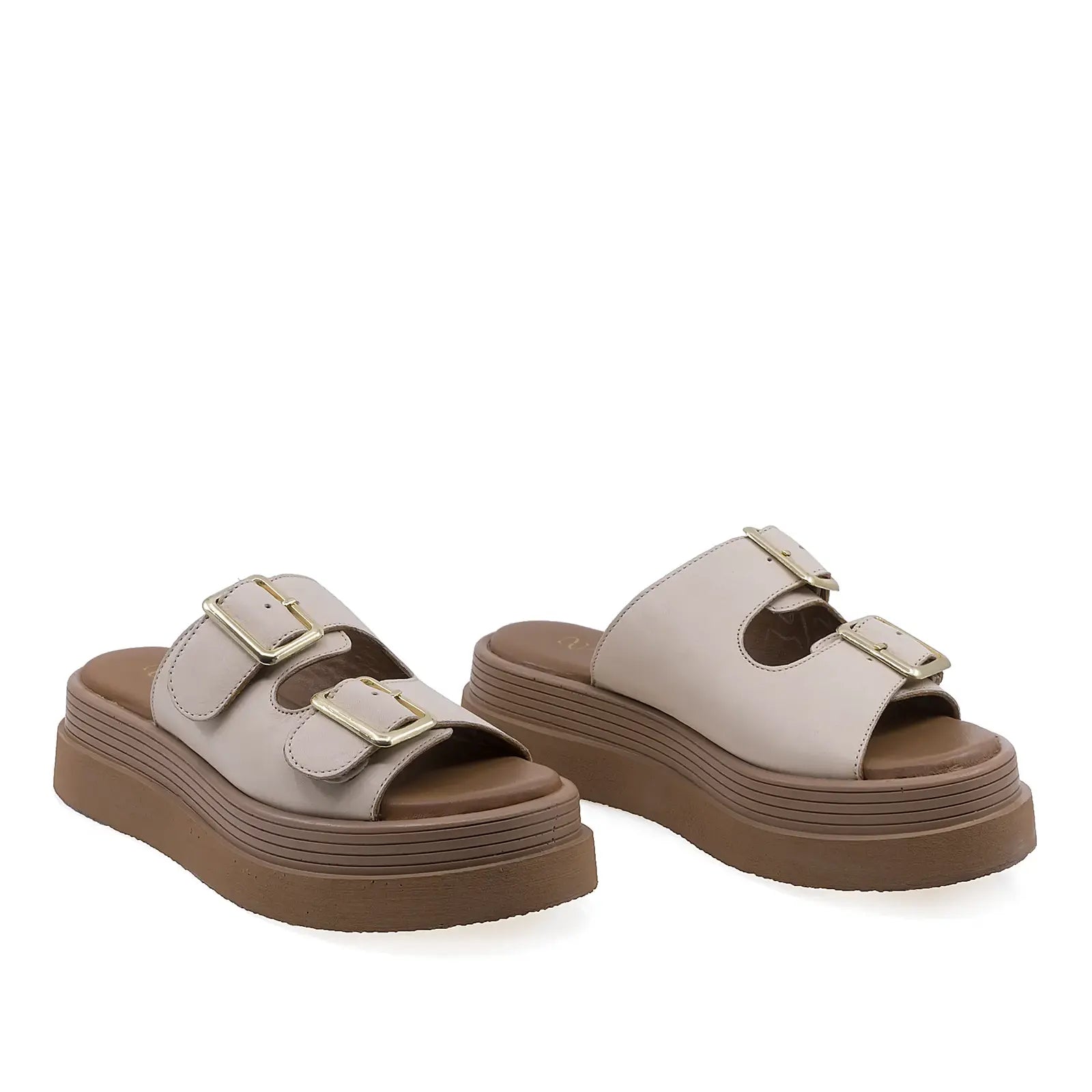 Papuci dama casual Anna Viotti D202-82370 piele naturala ivory vedere din fata stil modern