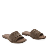 Papuci dama casual Anna Viotti D75-29622 piele intoarsa maro vedere din fata design elegant si comod