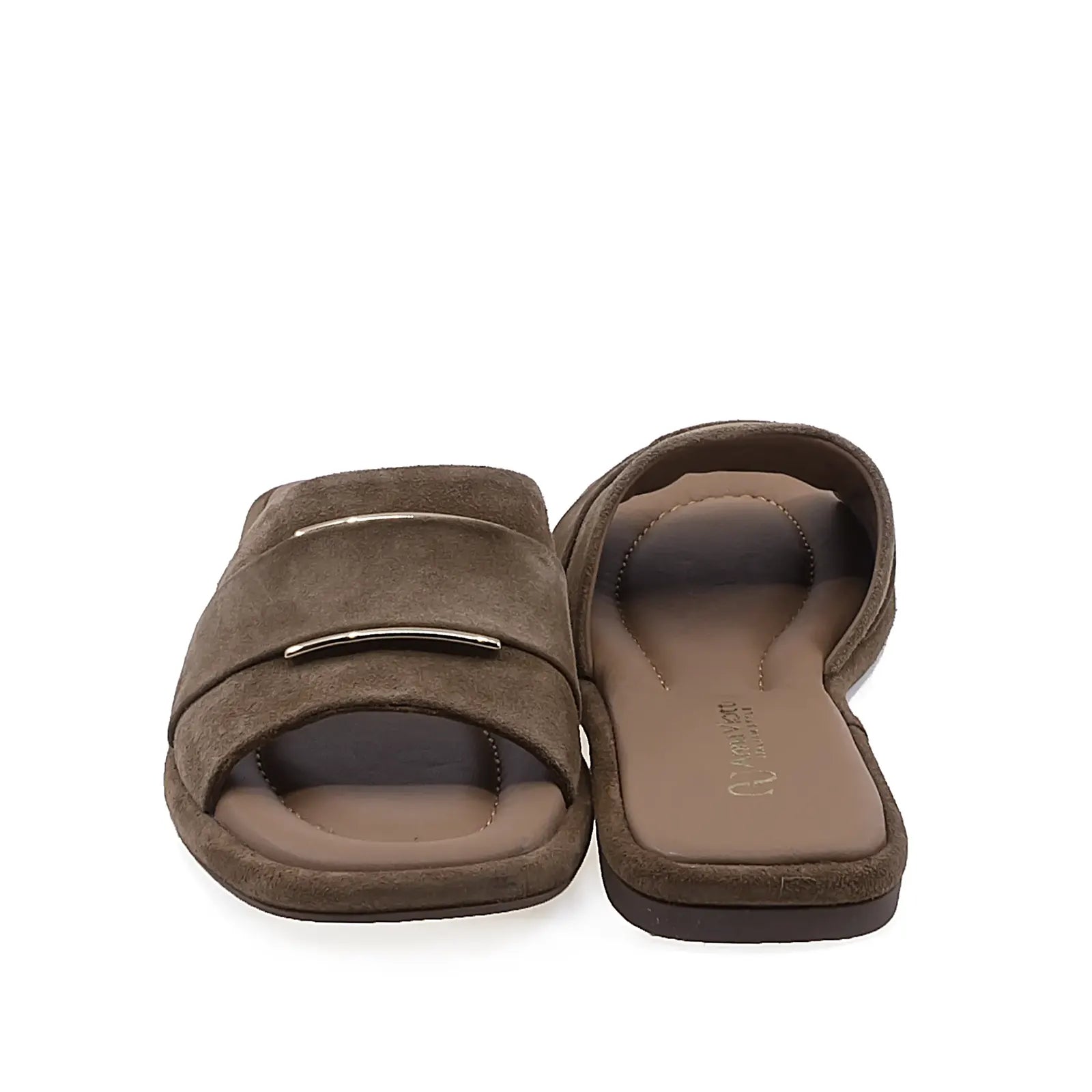 Papuci dama casual Anna Viotti D75-29622 vedere spate piele intoarsa maro design modern