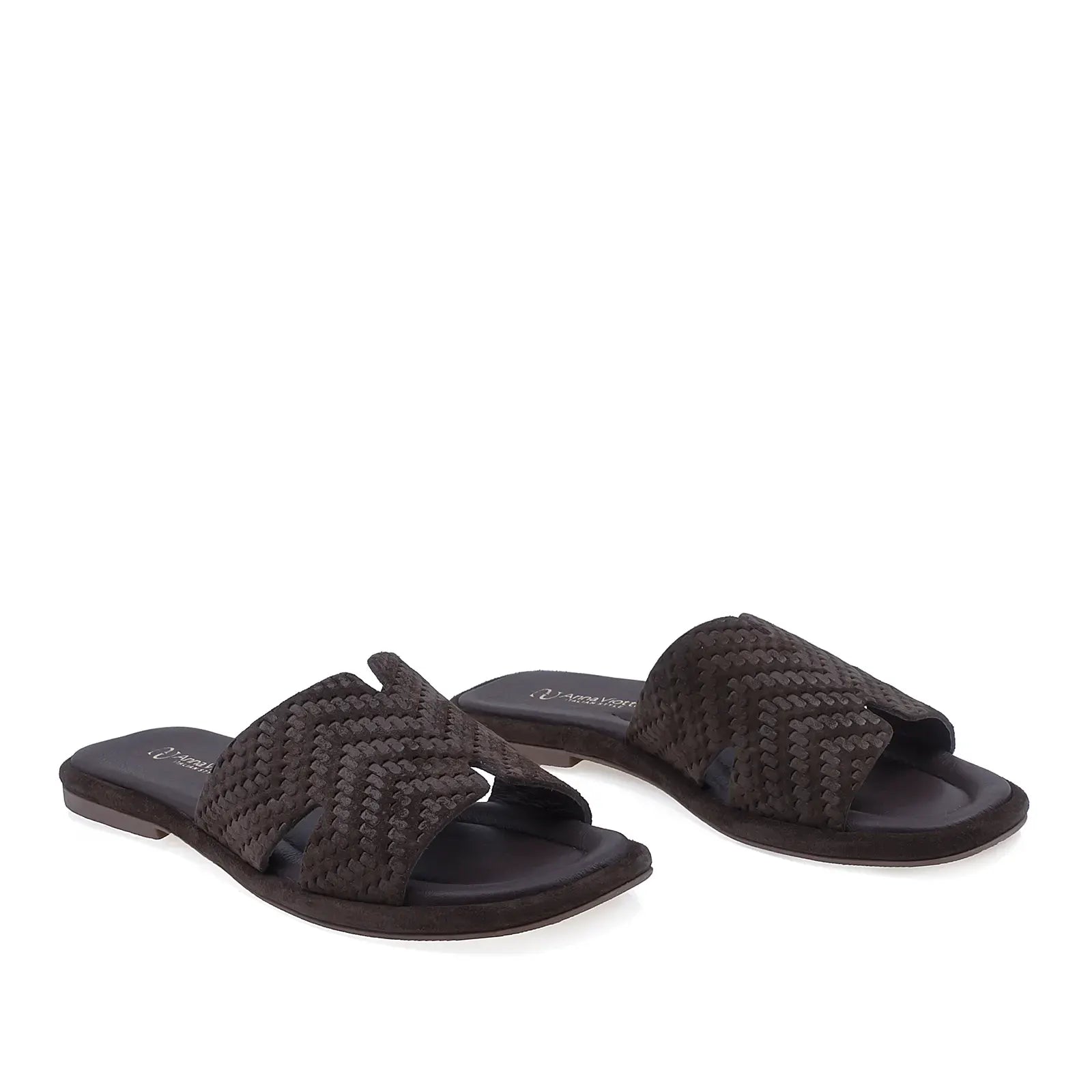 Papuci dama casual Anna Viotti D75-29645 maro vedere din fata piele intoarsa naturala
