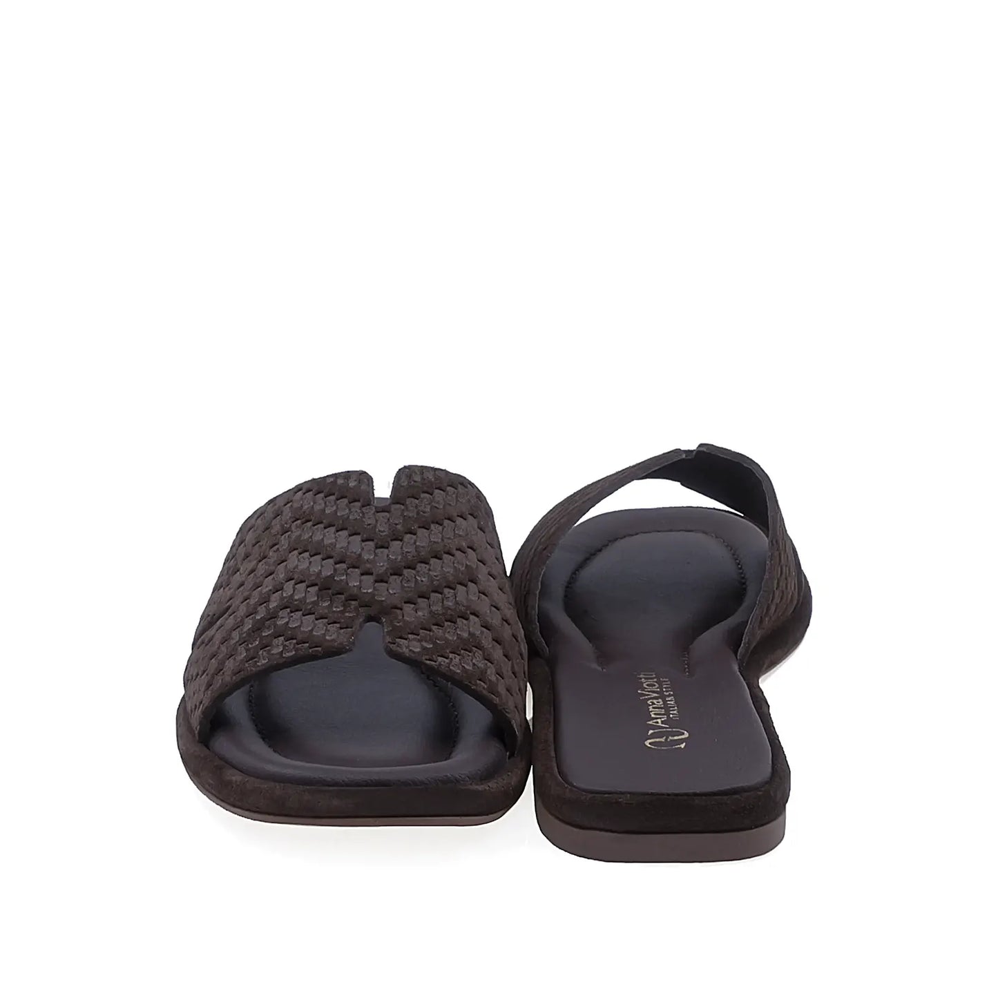 Papuci dama casual Anna Viotti D75-29645 vedere din spate piele intoarsa maro design modern