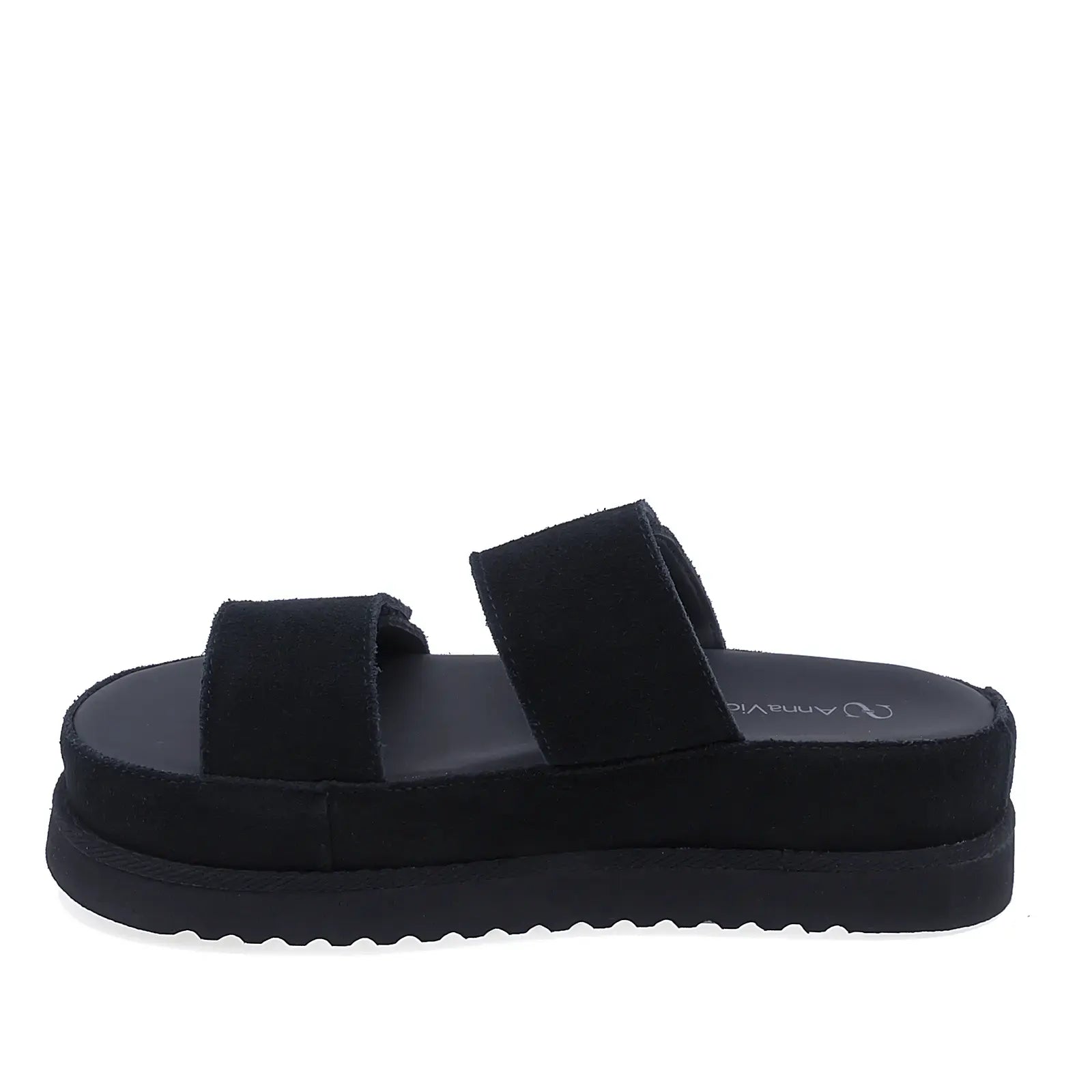 Papuci dama casual Anna Viotti din piele intoarsa neagra vedere lateral stanga design modern cu platforma