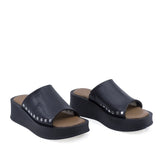 Papuci dama casual Anna Viotti D202-82160 piele naturala negri vedere din fata stil elegant si confortabil
