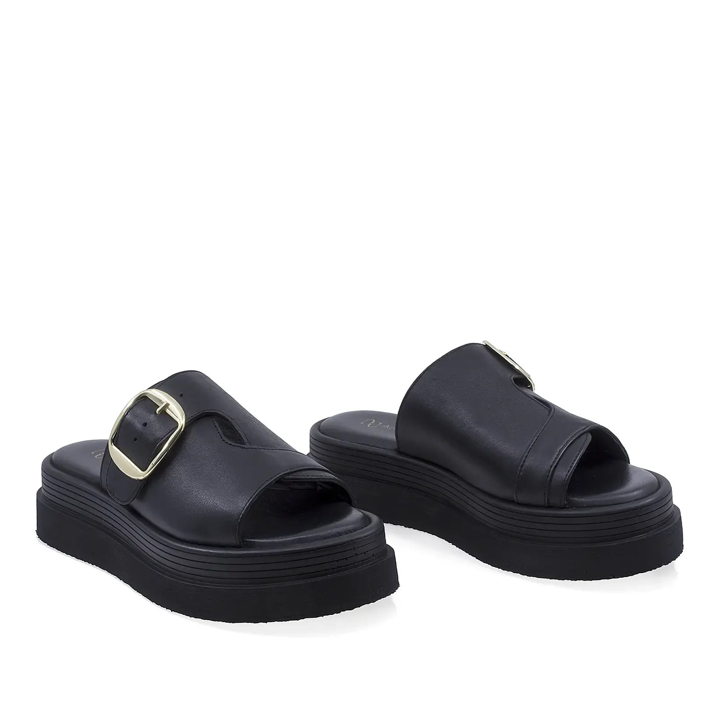 Papuci dama casual Anna Viotti D202-82369 piele naturala negri vedere din fata stil elegant si confortabil