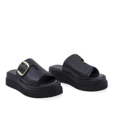 Papuci dama casual Anna Viotti D202-82369 piele naturala negri vedere din fata stil elegant si confortabil