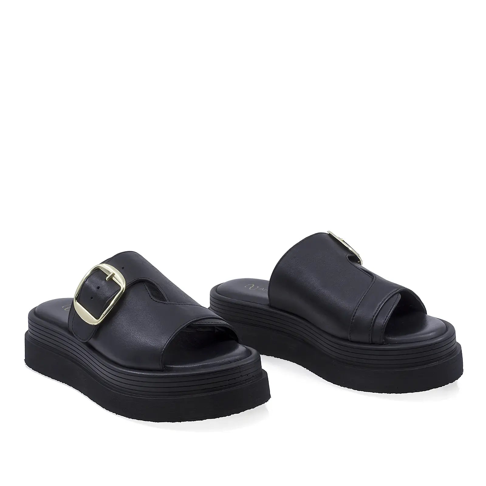 Papuci dama casual Anna Viotti D202-82369 piele naturala negri vedere din fata stil elegant si confortabil