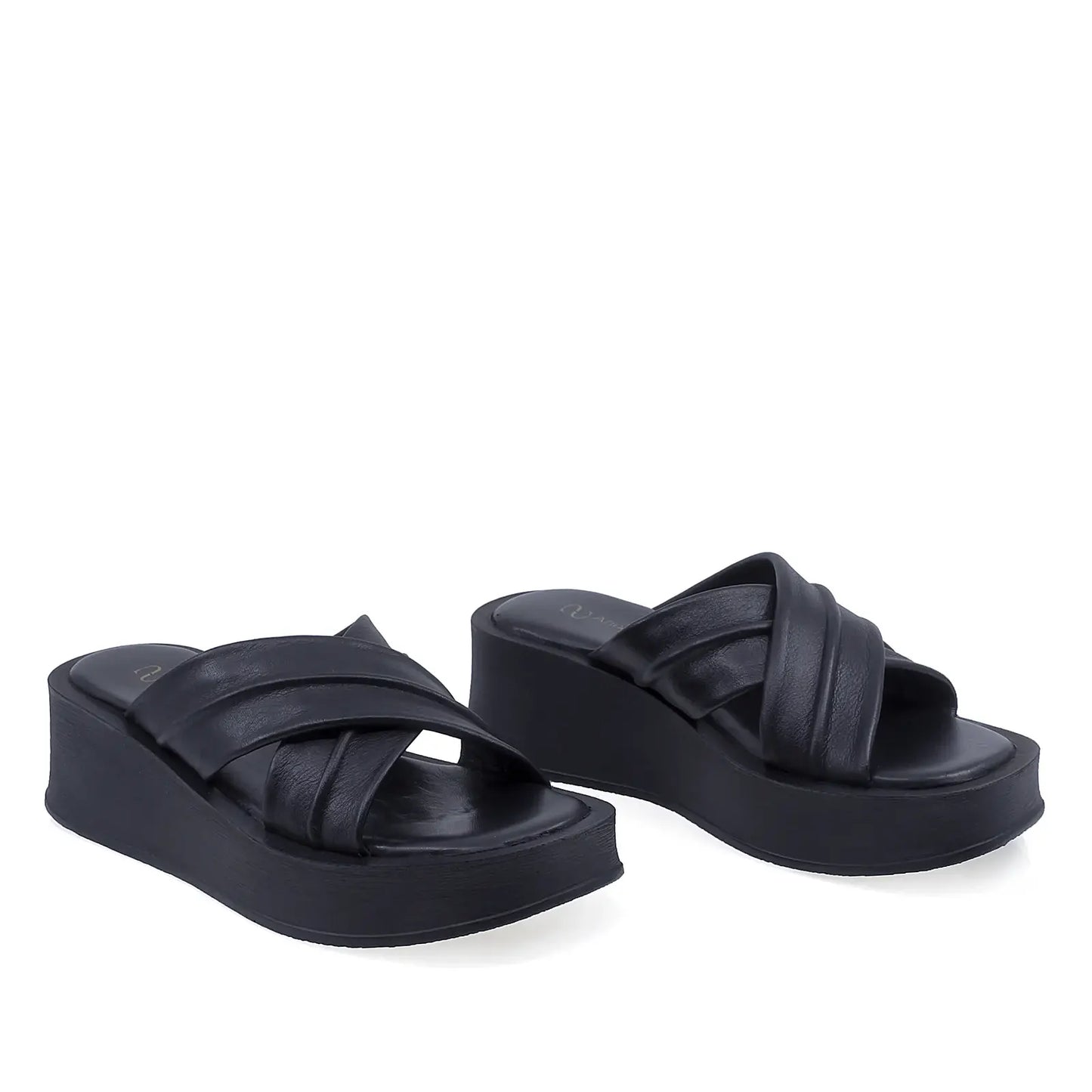 Papuci dama Anna Viotti D202-82406 din piele naturala neagra vedere din fata stil casual pentru purtare zilnica