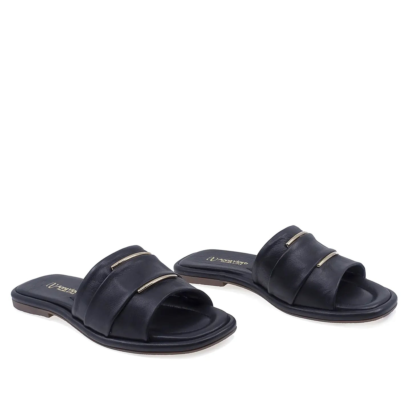 Papuci dama casual Anna Viotti D75-29622 piele naturala negri vedere din fata design elegant