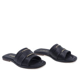 Papuci dama casual Anna Viotti D75-29622 piele naturala negri vedere din fata design elegant