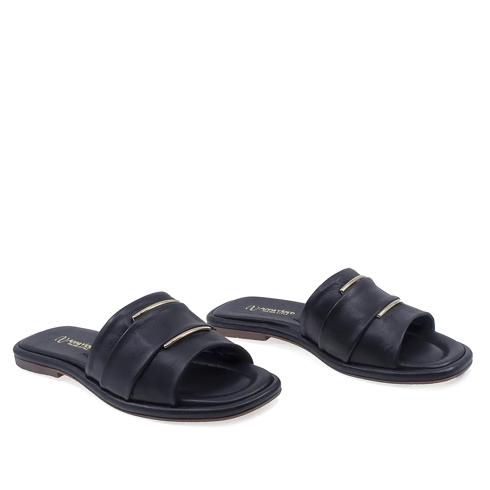 Papuci dama casual Anna Viotti D75-29622 piele naturala negri vedere din fata design elegant