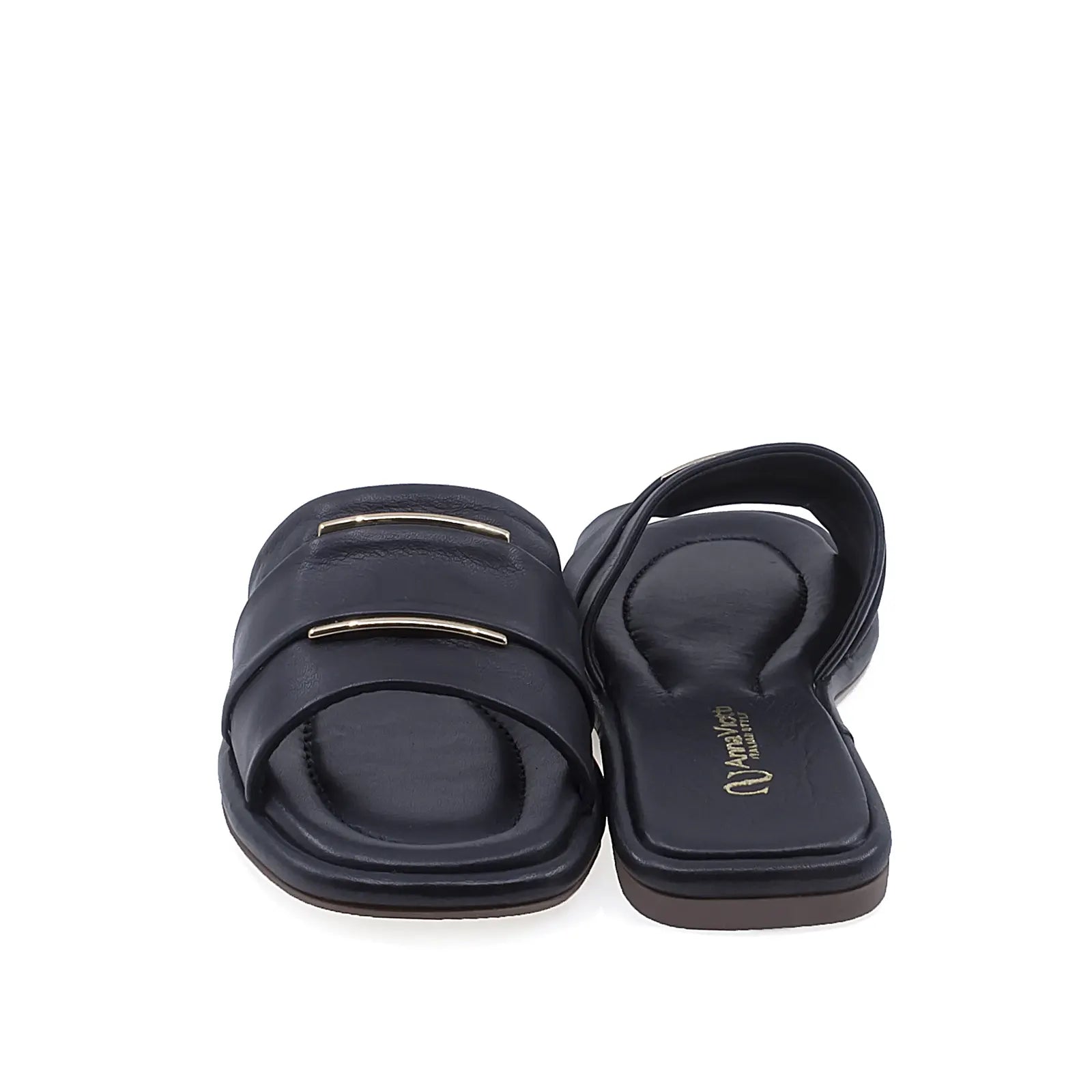 Papuci dama casual Anna Viotti D75-29622 vedere spate piele naturala neagra design modern