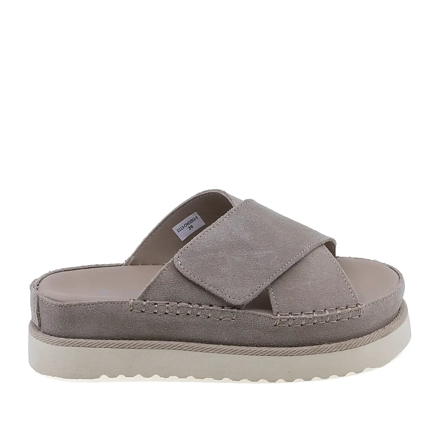 Papuci dama casual Anna Viotti D113-OWS002-9 din piele intoarsa bej vedere laterala dreapta cu platforma confortabila