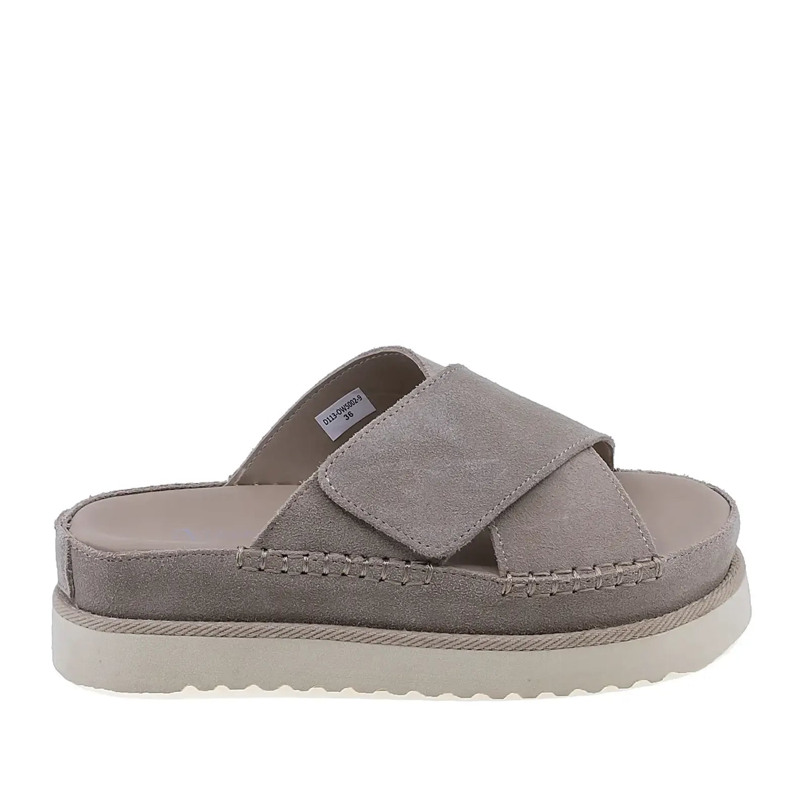 Papuci dama casual Anna Viotti D113-OWS002-9 din piele intoarsa bej vedere laterala dreapta cu platforma confortabila