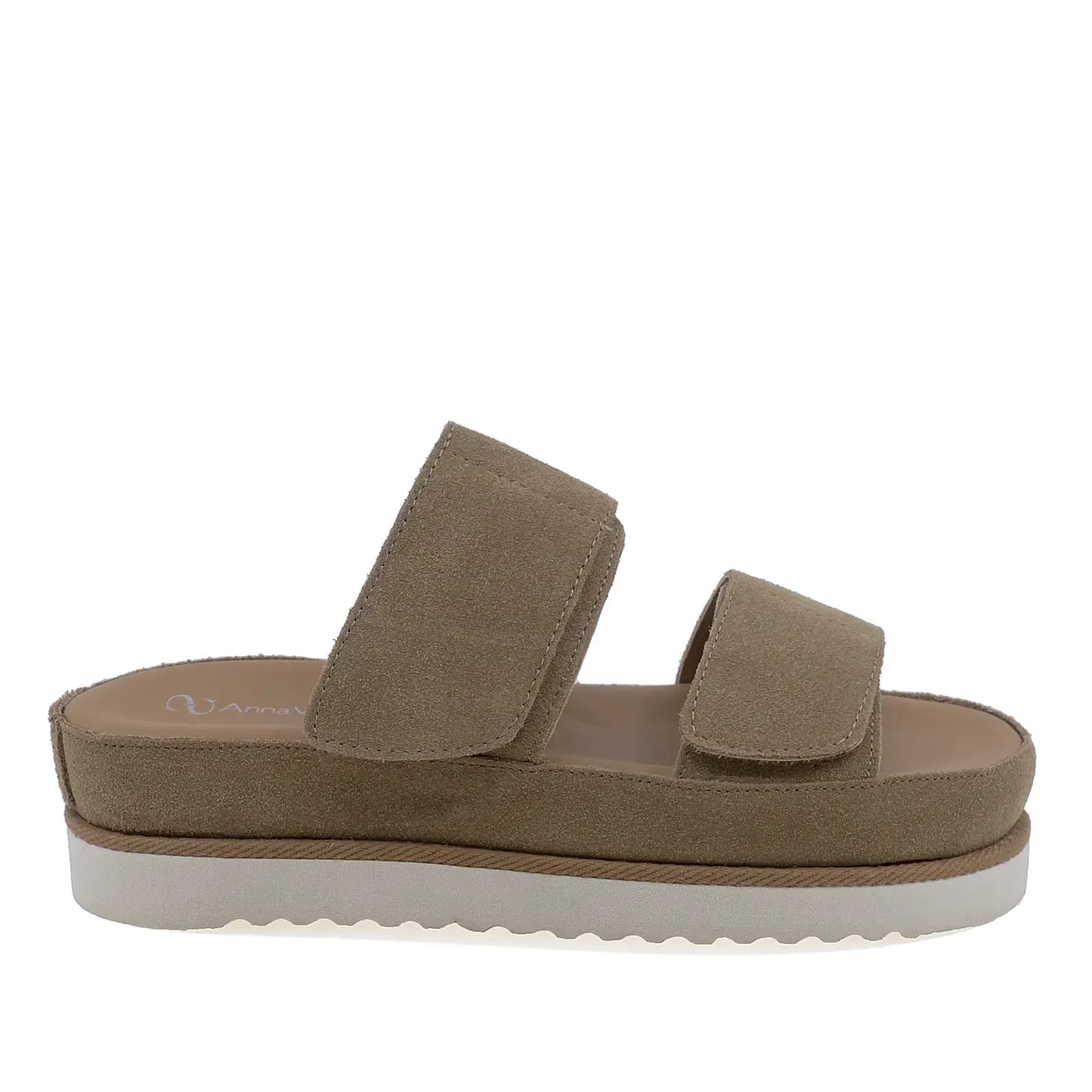 Papuci dama casual Anna Viotti D113-OWS002 din piele intoarsa bej vedere lateral dreapta cu platforma comozi