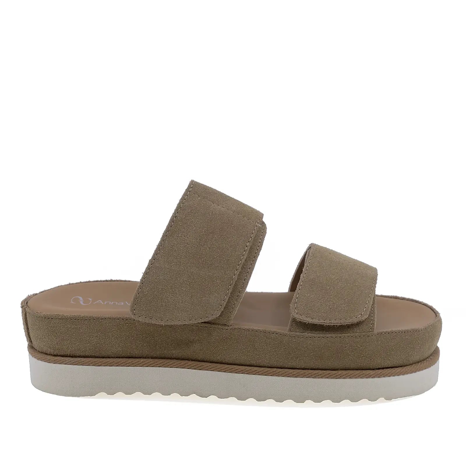 Papuci dama casual Anna Viotti D113-OWS002 din piele intoarsa bej vedere lateral dreapta cu platforma comozi