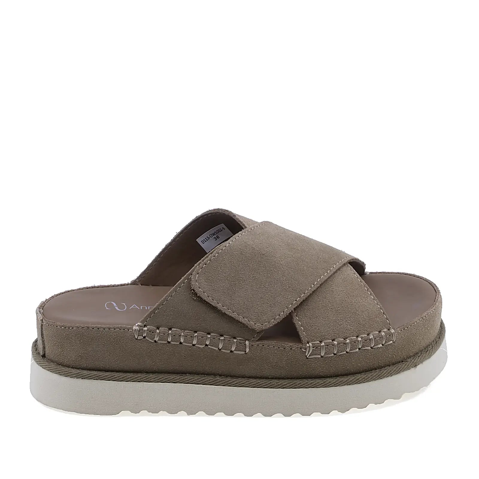 Papuci dama casual Anna Viotti D113-OWS002-9 din piele intoarsa cafe vedere lateral dreapta cu platforma confortabila