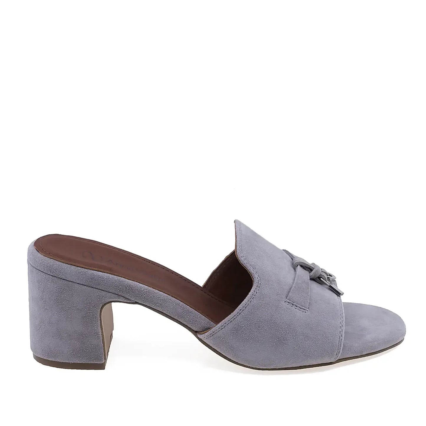 Papuci dama casual Anna Viotti D105-N6295L din piele intoarsa gri vedere laterala dreapta cu toc patrat