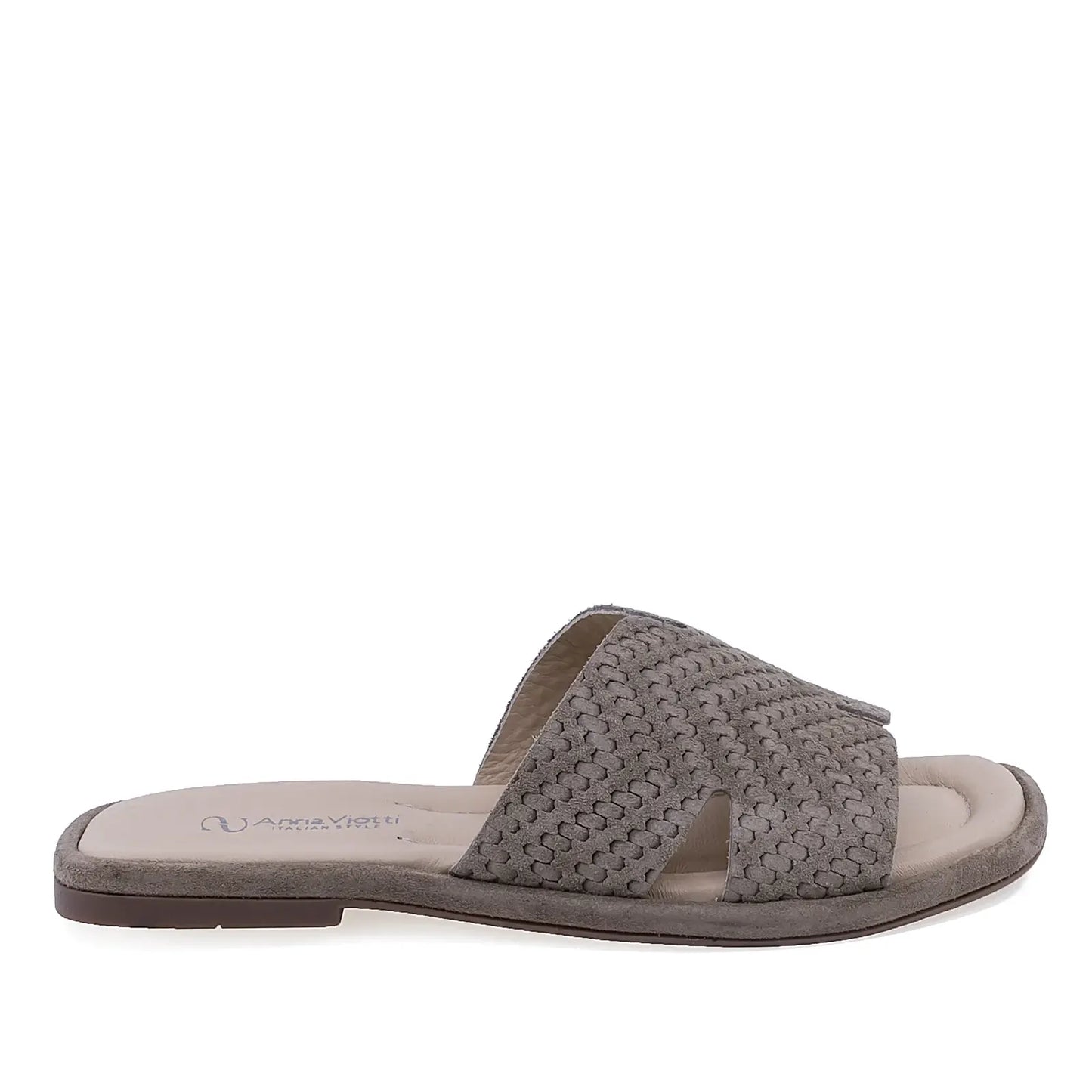 Papuci dama casual Anna Viotti D75-29645 din piele intoarsa naturala gri vedere lateral dreapta comozi