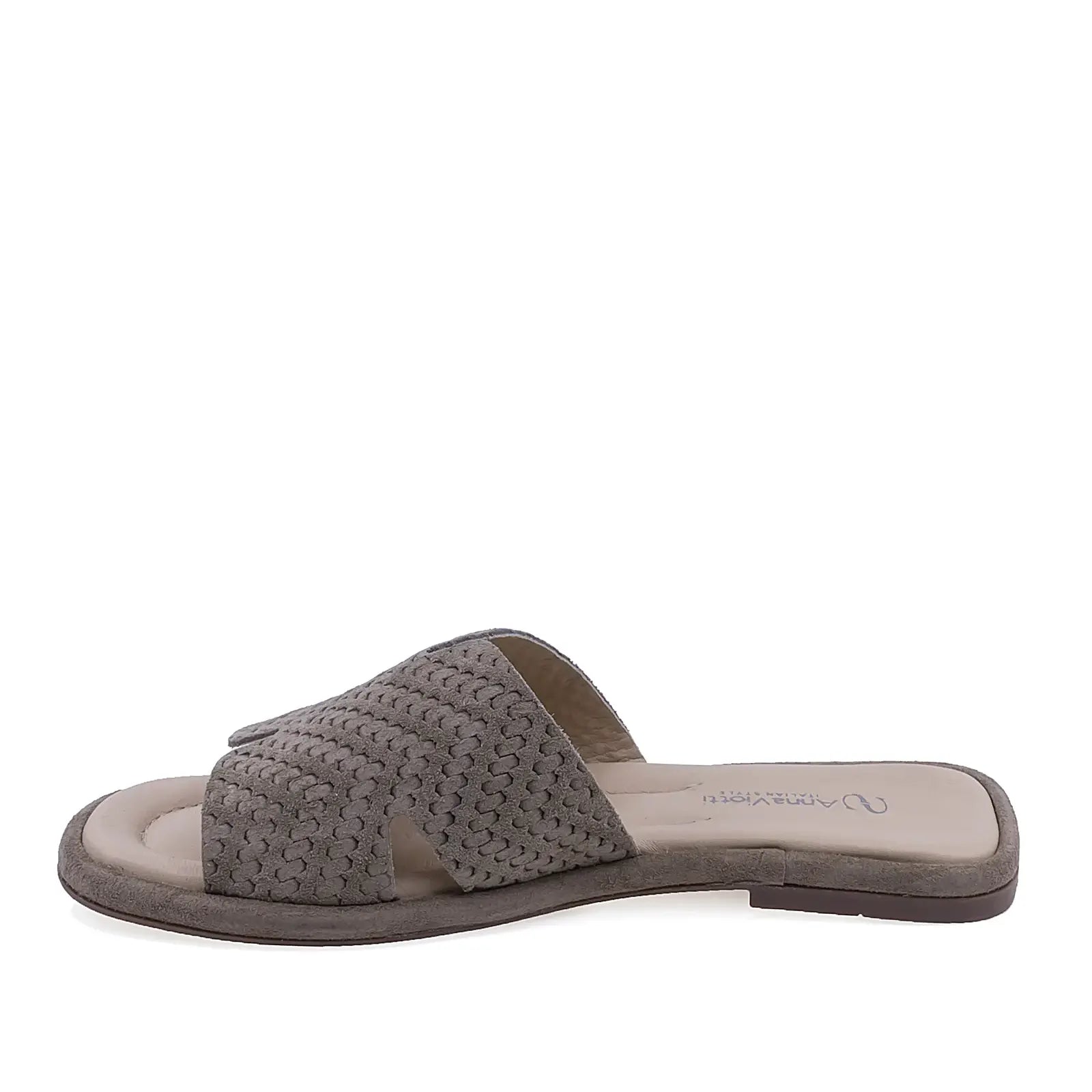 Papuci dama casual piele intoarsa Anna Viotti D75-29645 gri vedere lateral stanga stil modern