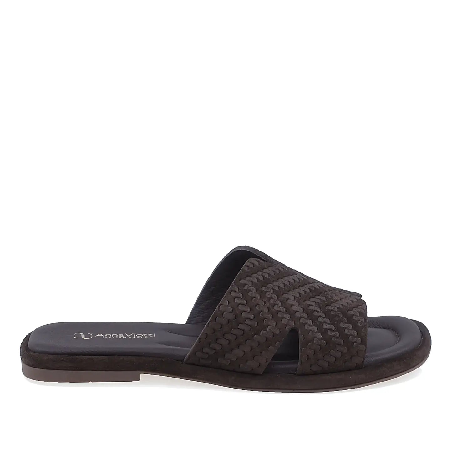 Papuci dama casual Anna Viotti D75-29645 din piele intoarsa maro vedere laterala dreapta comozi