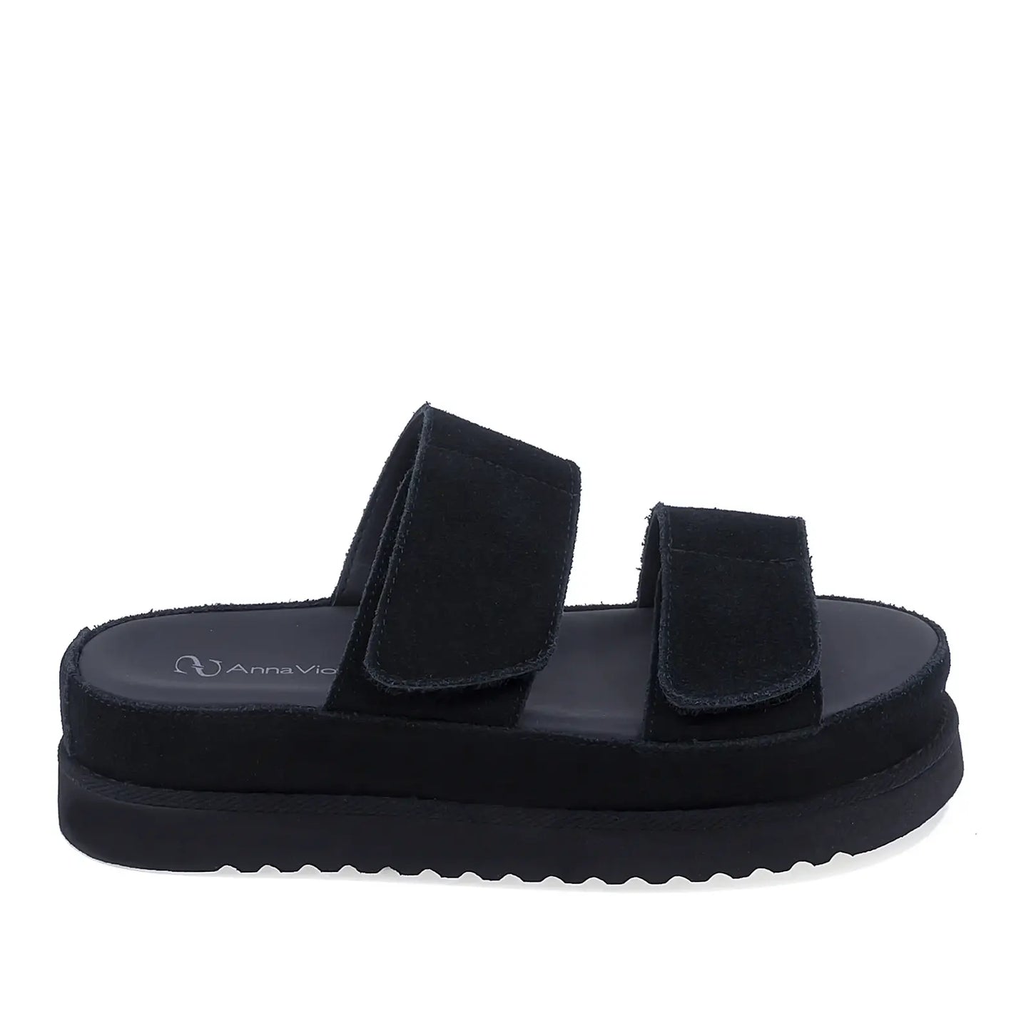 Papuci dama casual Anna Viotti D113-OWS002-7 din piele intoarsa neagra vedere lateral dreapta cu platforma confortabila