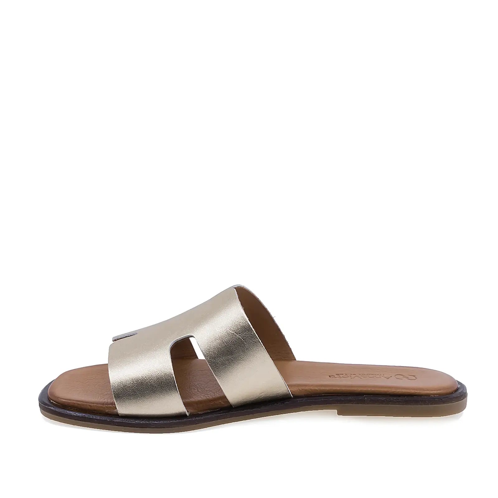 Papuci dama casual Anna Viotti D58-2317 aurii din piele naturala vedere lateral stanga design modern